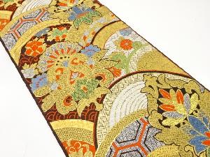 アンティーク　青海波に華紋・古典柄織り出し袋帯（着用可）